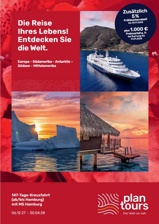 kreuzfahrt weltreise katalog 2027 2028 MS HAMBURG kostenlos online bestellen